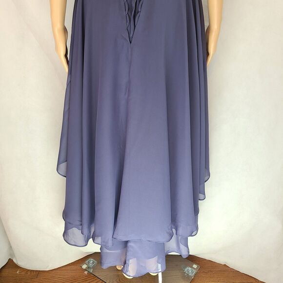 New Mother of the Bride (8) Stormy Blue Chiffon Half Sleeve Hi Lo  Maxi Dress - Picture 8 of 13